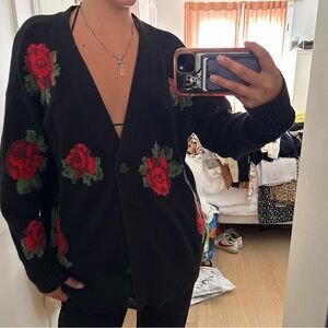 Sanctuary Black and Red Floral Cardigan Sweater